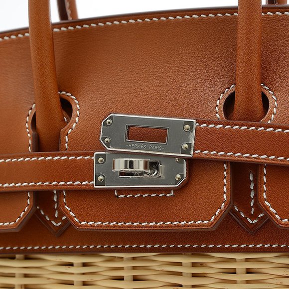 Hermes Birkin Picnic 25 Handbag Barenia Rattan Forbes U Stamp - Picture 3 of 10